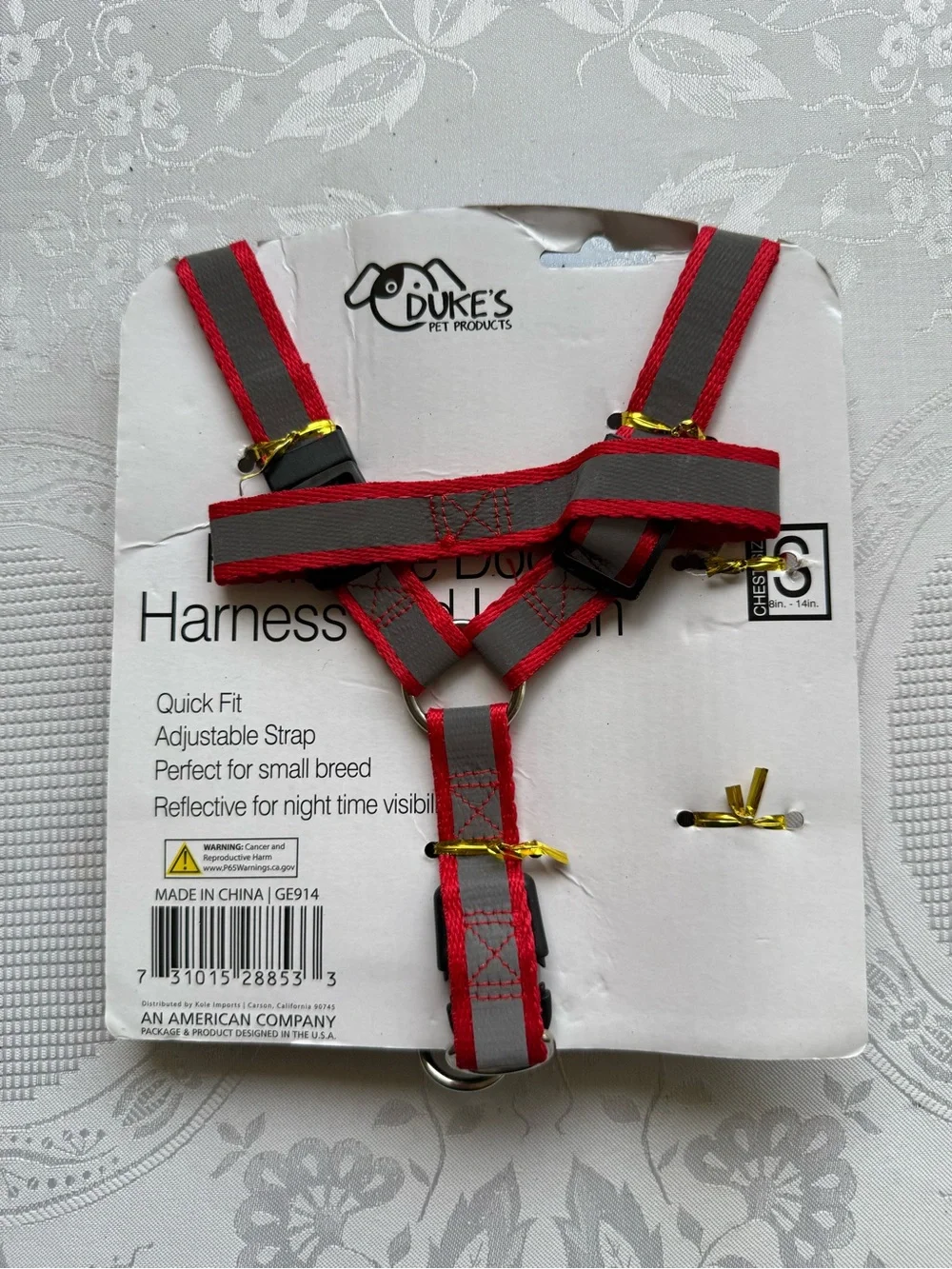 Dukes Reflective Red Dog Harness and Leash Set - Small 5Ft Leash Brand New